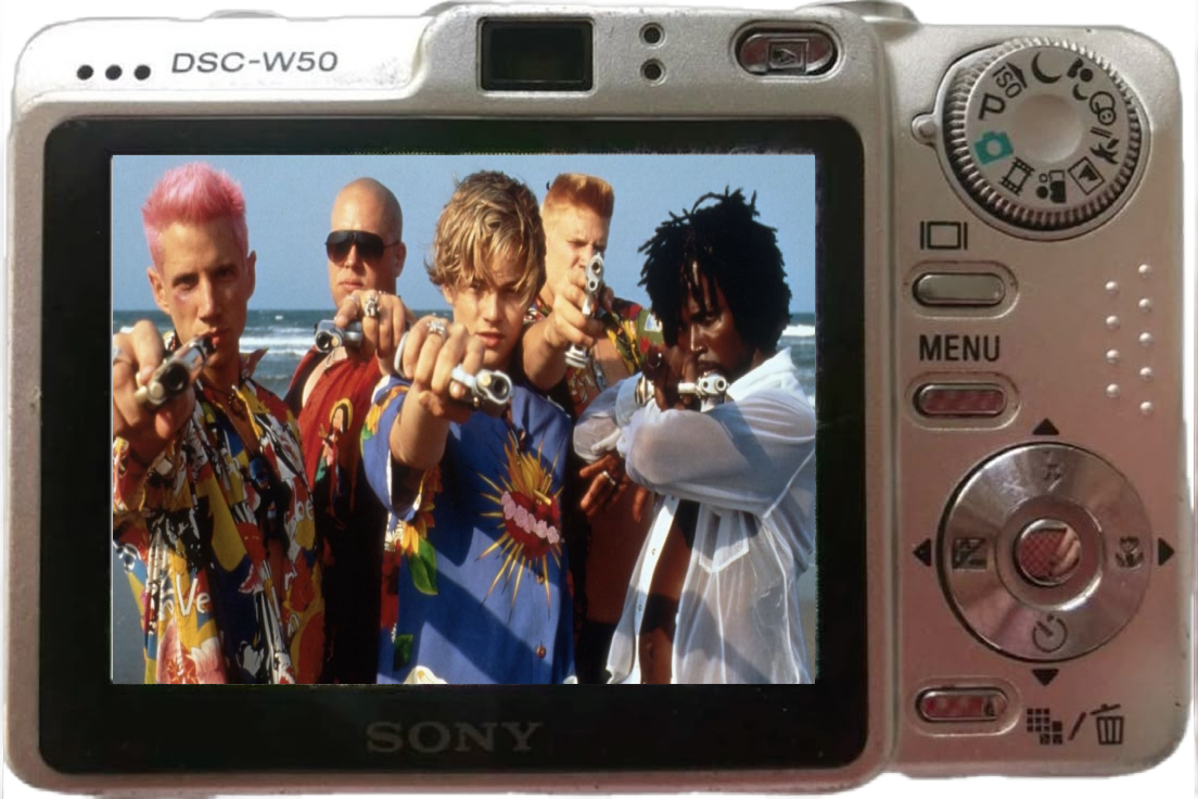 camera with a photo of the boys (Mercutio, Romeo, Tybalt, Sampson, and Benvolio) from Romeo and Juliet 1996